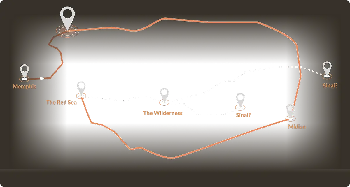 Map of the Exodus route from Egypt to Mount Sinai